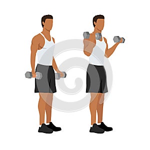 Man doing standing dumbbell bicep curls.