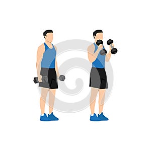 Man doing standing dumbbell bicep hammer curls.