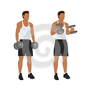 Man doing standing dumbbell bicep hammer curls.