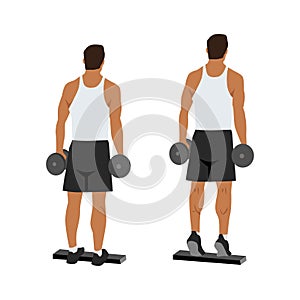 Man doing Standing dumbbell calf raises exercise.