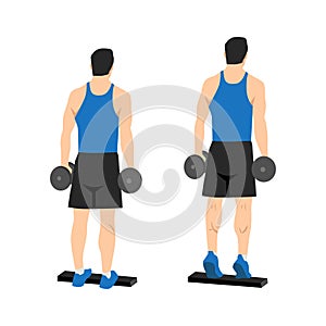 Man doing Standing dumbbell calf raises exercise. Flat vector illustration