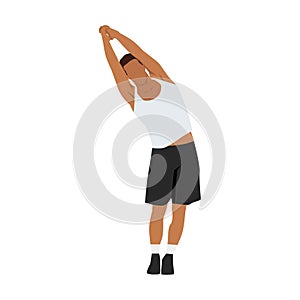 Man doing standing side bend stretch exercise.
