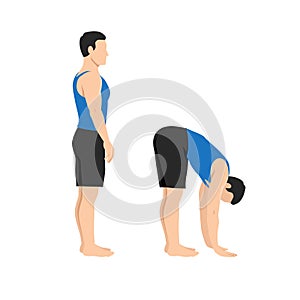 Man doing standing toe reach stretch exercise photo