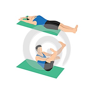 Man doing star crunch or crunches. Abdominals exercise