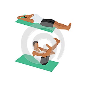 Man doing star crunch or crunches. Abdominals exercise