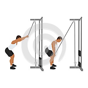 Man doing Straight arm lat pulldown exercise. Flat vector