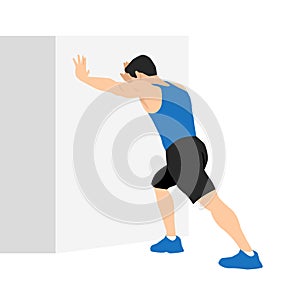 Man doing straight leg calf stretch exercise. Flat vector illustration