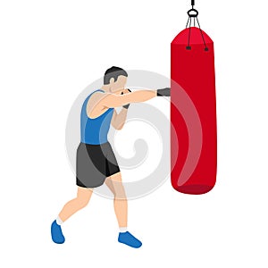 Man doing the straight right jab boxing exercise with punching bag photo