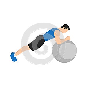 Man doing Swiss ball plank. abdominals exercise