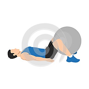 Man doing swiss ball squeezes exercise