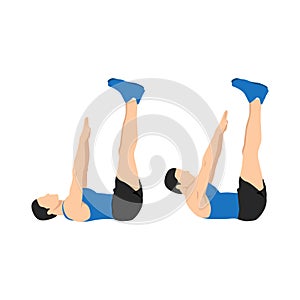 Man doing toe reaches. Crunches exercise. flat vector illustration