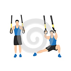 Man doing TRX Suspension straps side step. Lateral lunges