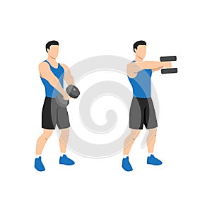 Man doing Two handed dumbbell front raise exercise.