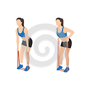 Man doing upper back bent over row with resistance band