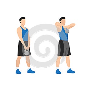 Man doing Upright kettlebell front rows exercise.