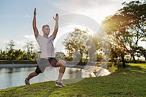 Man doing warm-up in the park