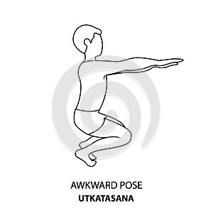 Man doing yoga Awkward Pose or Utkatasana line