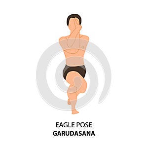 Man doing yoga. Eagle Pose or Garudasana, Vector