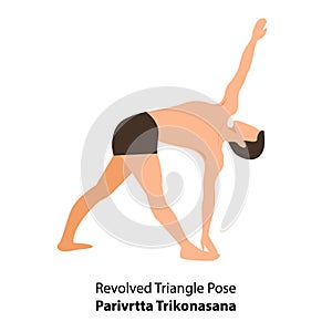 Man doing yoga, Revolved Triangle Pose vector icon