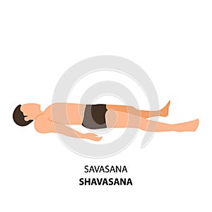 Man doing yoga, Shavasana Corpse Pose, Mrtasana vector