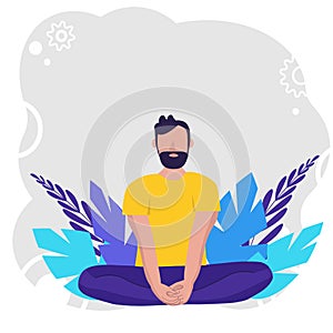 Man doing yoga for Yoga Day Celebration on background in nature. Concept illustration for yoga, meditation, relax