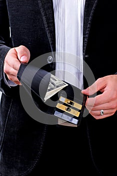Man with dollars and credit cards