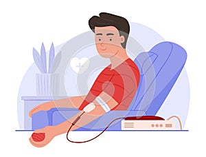 Man Donate Blood for Blood Transfusion and Blood Donation Charity Concept Illustration