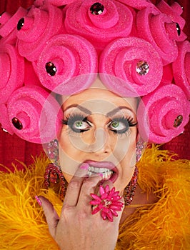 Man in Drag Biting Fingernails