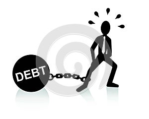 Man dragging chains and big ball