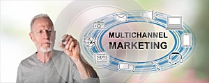 Man drawing multichannel marketing concept