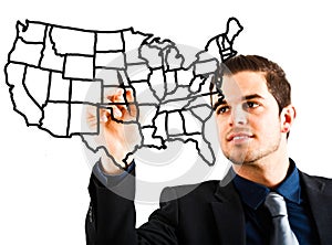 Man drawing an USA map