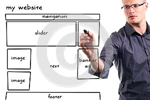 Man drawing website wireframe
