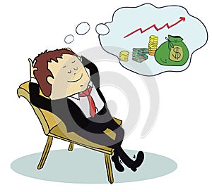 Man dream about money. Concept cartoon