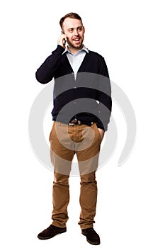 Man Dressed Casually Talking on Mobile Phone