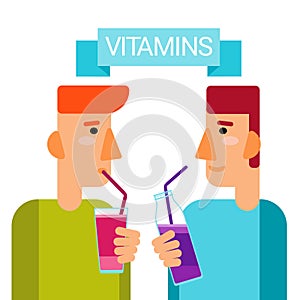 Man Drink Vitamins Cocktail Bottle Essential Chemical Elements Nutrient Minerals