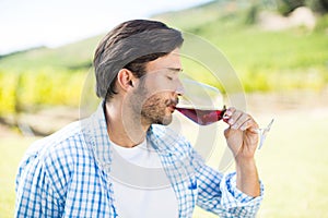 Man drinking red wine