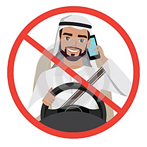 Man driving a car talking on the phone. sign stop danger