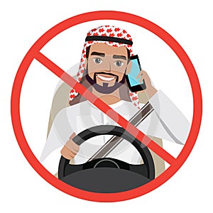 Man driving a car talking on the phone. sign stop danger