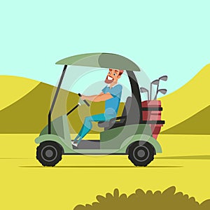 Man driving electric car at golf court