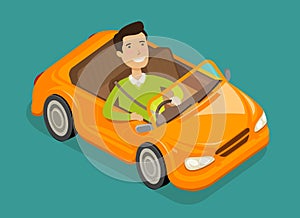 Man driving a electric car. Vehicle, cabriolet concept. Cartoon vector illustration