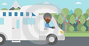 Man driving motor home vector illustration.