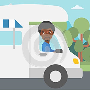 Man driving motor home vector illustration.