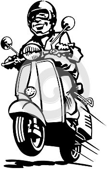 Man driving scooter cartoon Vector Clipart