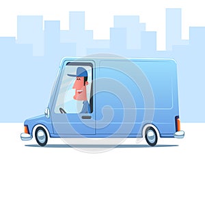 Man driving a service van.