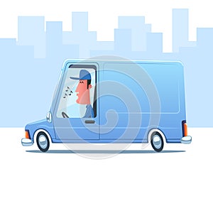 Man driving a service van.