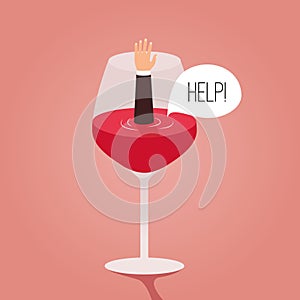 Man drowned in wine. Cartoon vector illustration photo