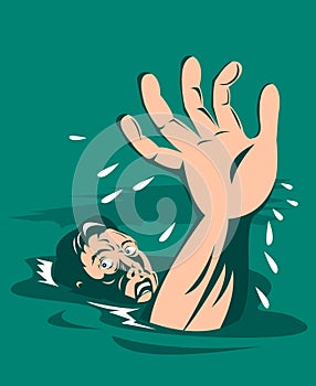 Man drowning reaching for help