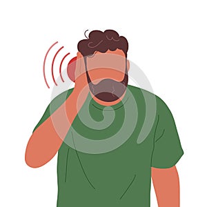 Man with earache touching his ear