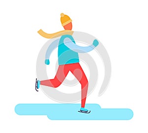 Man in Earphones Running Warm Winter Cloth Vector