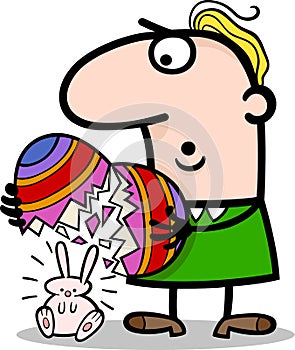 Man with easter eggs and bunny cartoon